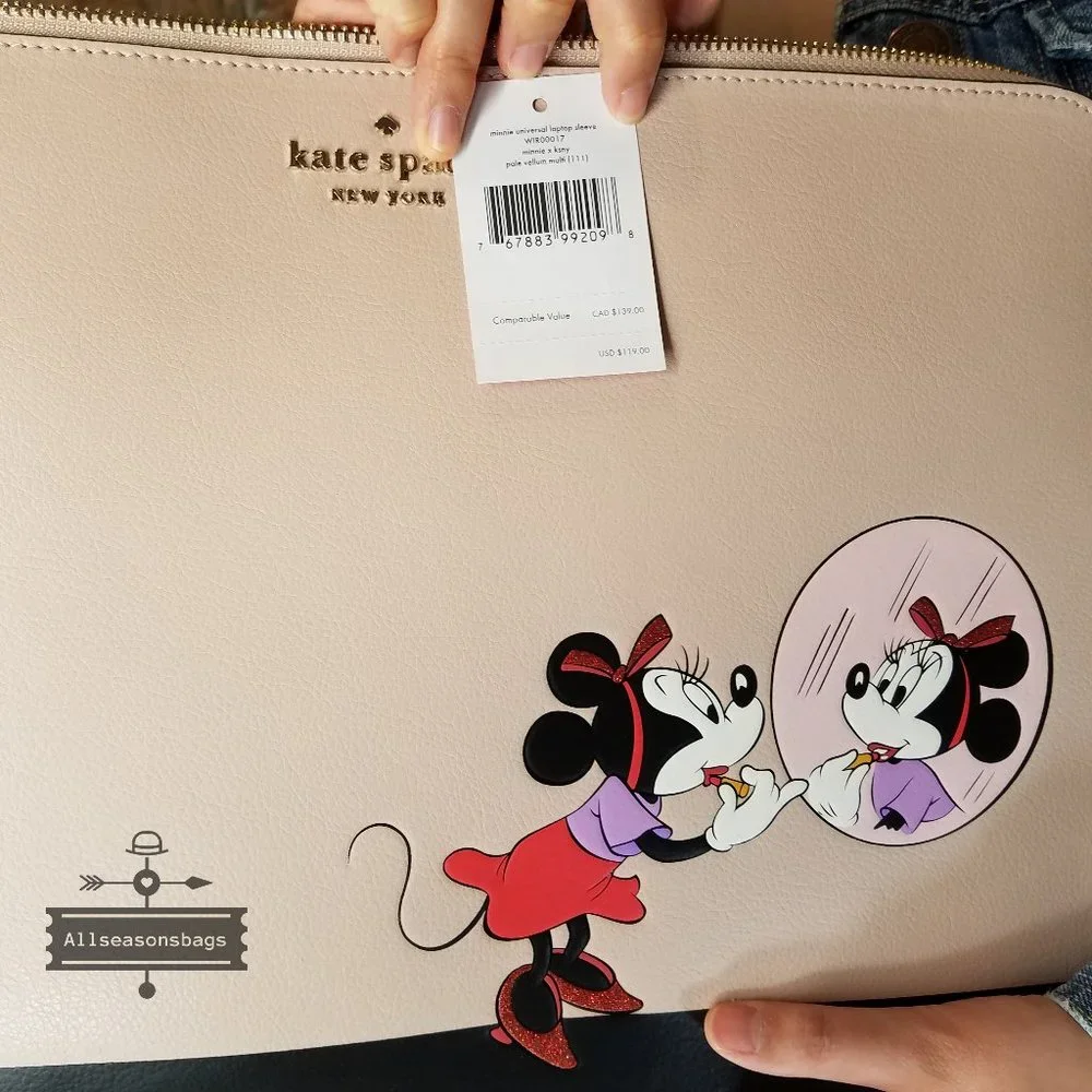 AUTHENTIC MINNIE Mouse Universal Laptop Sleeve Kate Spade BEIGE black - Picture 7 of 7